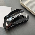 Elegant large black acetic acid hair claw clip decorated with white pearls for women - Large-12cm / Black