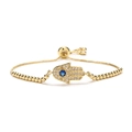 Bracelet main de Fatma dorée avec zircon œil bleu et chaîne à billes réglable sur blanc - CB0086YH Or Chaîne à Billes et Gourmette Hamsa