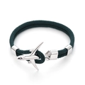 Bracciale da uomo in corda di Milano verde scuro con ciondolo a forma di aereo argento - Corda Verde Scuro Fibbia Argento
