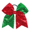 Détail d'un grand élastique à cheveux nœud de Noël à paillettes rouge et vert vif - Rouge Vert Noël