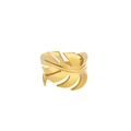 Gros plan sur la bague feuille de monstera réglable en acier inoxydable plaqué or - Ouvert Réglable / Style Feuille de Monstera (JZ7364G) / Or