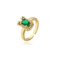 Detailed macro shot of an 18K gold plated ring with a green gemstone in a rabbit shape - Adjustable Open / Owl/Green Zircon (12848)