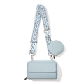 Light blue lychee texture crossbody bag with coin purse and patterned jacquard strap - Blue Bag Set