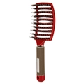 Spazzola curva in setole di cinghiale rossa con manico marrone antiscivolo - Rosso con setole