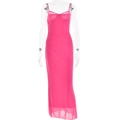 Abito lungo rosa in tulle schiena scoperta con pizzo e corpino a pieghe su manichino - S / Rosa Rosso