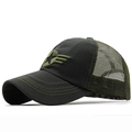 Army green mesh trucker hat with star embroidery and breathable back for outdoor fishing - Adjustable / Army Green