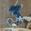 Blue ocean-themed glitter birthday candle number 3 with starfish and shell decor - Number 3