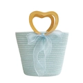 Borsa fatta a mano in corda di cotone azzurro con manici in legno a forma di cuore - Azzurro