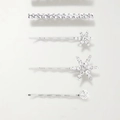 Elegant silver hair clips set with sparkling rhinestones and snowflake patterns - Four-Piece Set