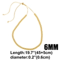 Collier à perles de 6mm plaqué or 18k avec fermoir coulissant réglable et longueur 19,7 pouces - 6mm