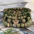 Mehrlagiges grünes Perlenarmband-Set im Boho-Stil mit goldenem Schmetterling - Grün