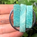Natural amazonite crystal hair clip with geometric silver metal frame and blue-green stones - Silver Circle Amazonite Slice
