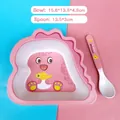 Pink cartoon dinosaur bamboo fiber kids bowl and spoon set for toddler feeding - A022 Pink Dinosaur Bowl Spoon (400ML)