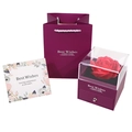 Purple preserved rose gift box with red flower, matching bag and greeting card set - Dreamy Purple