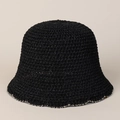 Detailed view of black crochet bucket hat texture with contrast beige stitching on wavy brim - M (56-58cm) / Black
