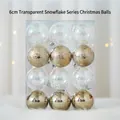 Set de 12 bolas de Navidad de 6cm estilo nórdico con motivos dorados y copos de nieve - Serie Copo de Nieve Transparente 6cm 12 piezas / 6cm/12 Pzs