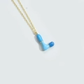 Golden letter necklace featuring a chubby blue enamel balloon pendant in L shape - Letter L
