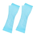 Detail of light blue fishnet long gloves showing elastic mesh texture and hollow design - One Size / Light Blue