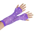 Elegant purple fishnet fingerless long gloves with sparkling rhinestones for parties - Fingerless Rhinestone / Purple