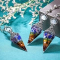 7-Chakra-Stein Pendel mit Vintage-Silberkappe für Heilung und Meditationsbehandlung - Sieben Chakren