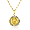 Vintage necklace with two-tone round coin pendant featuring gold female portrait relief - Two-tone Gold Silver Relief Portrait