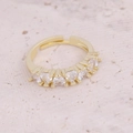 Detailed view of adjustable gold ring with five heart-shaped white cubic zirconia stones - Adjustable Open / Five Linked Hearts Style (8#)