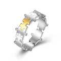 Anello a puzzle unico per coppie in acciaio al titanio con finitura bicolore argento e oro - Taglia 6 / Stile B