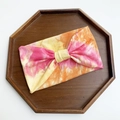 Pink, orange and yellow tie-dye ultra-wide elastic cotton yoga headband with bow detail - Pink Orange Yellow Tie-dye