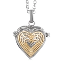 Collier médaillon coeur bicolore avec cadre argenté et motif coeur ajouré doré - Médaillon Coeur Concentrique Bicolore (32)