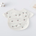 Short sleeve waterproof baby bib in cream color with elegant cherry print patterns - (super Soft) Shawl - Creamy White Cherry Blossom / One Size