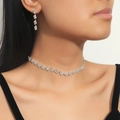 Silver jewelry set with square rhinestones including necklace and drop earrings - Square Gem Link Necklace Earring Set (DTN14026192S)