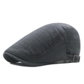 Dark grey plaid newsboy cap with adjustable side buckle and vintage British style - Dark Gray