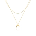 Collana a doppio strato in acciaio al titanio dorato con cristallo verde e luna crescente - Doppio Strato d'Oro