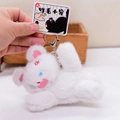 White fluffy cat plush keychain with an angry expression and a sturdy metal clip - Lying Style / White