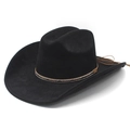 Classic black suede western cowboy hat with a brown rhinestone band and curved brim - Black