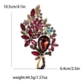 Detailed view of rhinestone bouquet brooch with size specs 10.5cm by 6.4cm and weight 44.5g - Purple