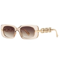 Champagne square sunglasses with gradient brown lenses and golden chain arms - Champagne