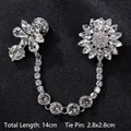 Silver flower brooch with rhinestones and tassel chain, length 14cm for elegant suits - Crystal Flower Collar Pin White