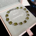 Bracelet en argent plaqué or 18k avec pierre ronde vert olive et zircon clair - Style Gemme Vert Olive Ronde (4#)