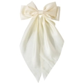 Eleganter cremeweißer Satin-Haarclip mit langen Bändern und hochwertigem Glanz-Finish - Milchweiß