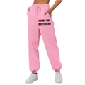 Pantaloni sportivi rosa a vita alta con stampa della scritta I heart my hot boyfriend - Rosa / S