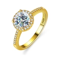 Luxury 18k gold plated 925 sterling silver moissanite ring with pave diamond band - US 7 / 1 Carat (Gold Plated White Moissanite)