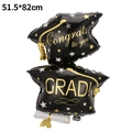 Bachelor cap foil balloon for graduation party in black and gold finish, size 51.5x82cm - Graduation Black Double Hat Balloon
