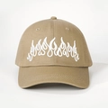 Retro khaki baseball cap with white flame embroidery on cotton twill fabric - One Size / Dark Khaki