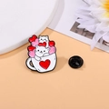 Simpatica spilla in smalto con due gatti bianchi in una tazza con cuori rosa e chiusura pin - Gatto in tazza