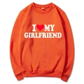 Orange long sleeve crewneck sweatshirt with I Love My Girlfriend print design - Orange (Pattern 2)