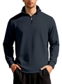 Men's dark grey half-zip pullover sweatshirt with waffle texture and stand collar - Navy Blue