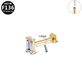 Golden F136 titanium labret stud with emerald cut clear gemstone 1.0mm 8mm gauge - Gold (1.0mm*8mm Rectangular Zirconia)