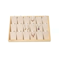Wooden jewelry display tray with 18 slots featuring beige velvet lining and natural grain - 18-Slot Pendant Necklace Tray