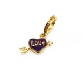 Golden heart charm with purple enamel and Love engraving for DIY jewelry making - Purple Love Heart Arrow Charm